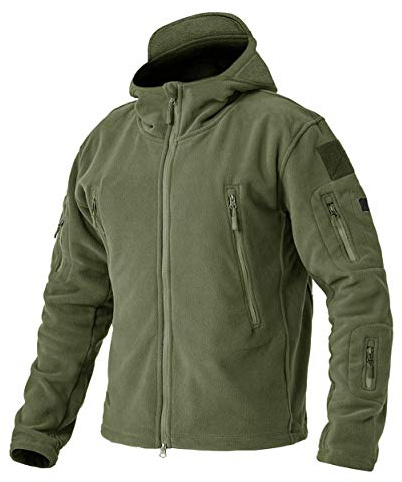 EKLENTSON Mens Windbreaker Jackets Army Hoodies Fleece Outdoor Camping Hiking Jacket Winter Coat Zip Pocket Army Green,XXL