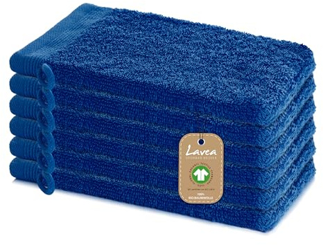 Lavea® 6er Set Waschlappen 16 x 22 cm, Bali Waschhandschuhe Frottee, Waschandschuhe für Gesicht und Körper, kleine Handtücher, 100% GOTS Bio-Baumwolle, Premium Frottier Gesichtshandtücher, Navyblau