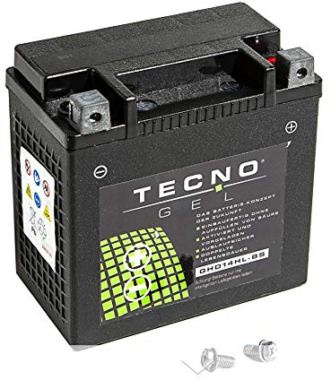 Premium TECNO-GEL Motorrad-Batterie HD14HL-BS = VTB-3 TWIN für HARLEY DAVIDSON XL-ANV 1200 C Sportster 2013, 12V Gel-Batterie 12Ah, 149x87x144 mm