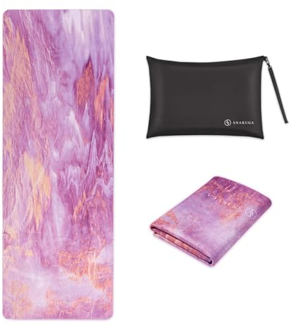 SN KUG Reise-Yogamatte, faltbar, 1/16 Zoll dünne, rutschfeste Yogamatte, leicht, Tragetasche, umweltfreundlich, Naturkautschuk & Wildleder, 183 cm L x 66 cm B x 1.5 mm, rosa Wolken