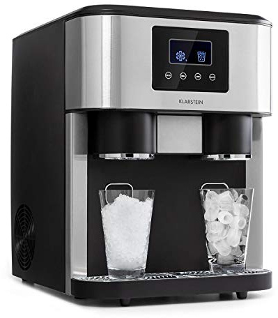 Klarstein Eiszeit Crush Ice Cube Machine - 3-in-1: Ice Cubes, Crushed Ice, Ice Water, 2 Ice Cube Sizes, 15-18kg/24h, LCD Display, Vattentankens kapacitet: 1,8 liter, Ice Capacity: 600g - Light Silver
