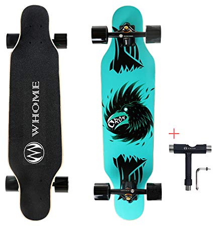 WHOME Longboards – 31 Zoll Kleines Longboard Cruising Skateboard – für Erwachsene/Kinder Mädchen/Jungen Anfänger/Profi inkl. T-Tool (Cold Crow)