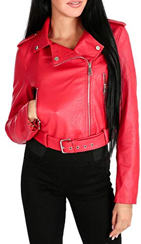 Giubbotto Giacca Donna Eco Pelle Corto Giubbino Chiodo Casual (L, #A2 Rosso)