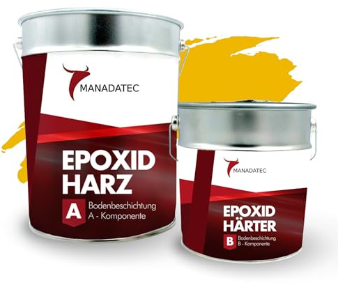 MANADATEC 2k Epoxidharz Bodenbeschichtung 2,5kg I RAL 1023 Verkehrsgelb I Abriebfest, lösemittelfrei, geruchsneutral I Garagenbodenbeschichtung, Epoxy Bodenbeschichtung Garage, Keller Epoxidharz Boden