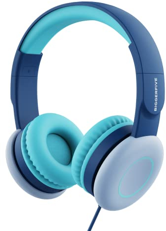 BIGGERFIVE Kopfhörer Kinder, Kabel Kopfhörer für Kinder mit Lautstärkebegrenzung 85/94dB, Mikrofon, Tragetasche, Dehnbar Faltbare auf Ohr Headsets, Kinderkopfhörer für Schule, Travel, Flugzeug