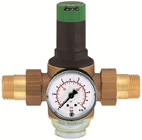 Braukmann Honeywell D06 F Druckminderer Druckregler Membrandruckregler Druckregler für Trinkwasser, DVGW-geprüft, inkl. Manometer, Klarsichtsiebtasse 1/2 - 2 (1)