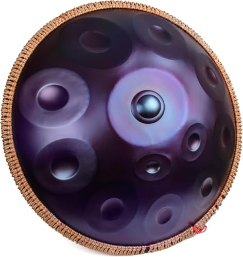 LOMUTY Handpan 440 HZ Avanzato, Hand Pan 12 Note 22 Pollici, Tamburo-Acciaio in D Minore, Tamburo a Mano con Borsa per Trasporto e Supporto, Steel Drum per Sound Healing, Meditazione, Viola
