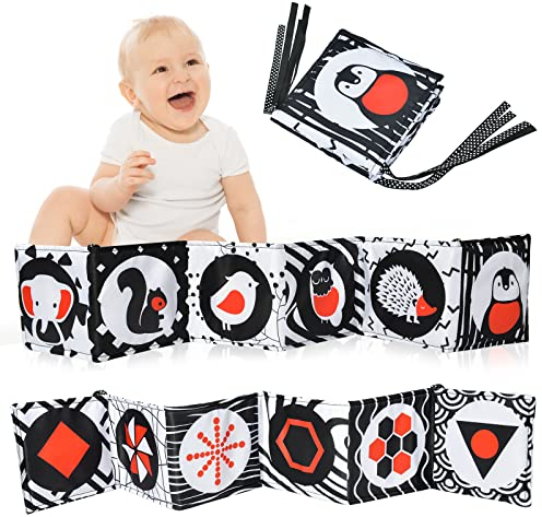 Vicloon Black & White Stoff-Buch,Bilderbuch aus Stoff,Baby Spielzeug 0 6 Monate,Wahrnehmungs-Lernspielzeug,Geschenke für Babys- Musterform Stil…