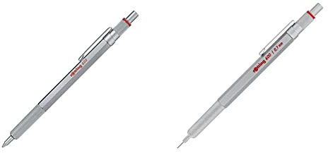 rOtring 600 Kugelschreiber | mittlere Spitze | Schwarze Tinte | silberfarbener Schaft | nachfüllbar & 600 Druckbleistift | 0,7 mm | Silber | Ergonomisches Vollmetallgehäuse