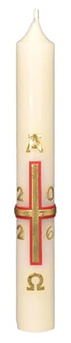 Kopschitz Kerzen Osterkerze Kreuz rot-Gold mit A und O, Jahreszahl 190 x Ø 22 mm