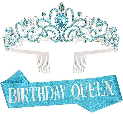 DRESHOW Corona y fajín de cumpleaños para Mujer Reina de Cumpleaños Tiaras y Accesorios para el Pelo