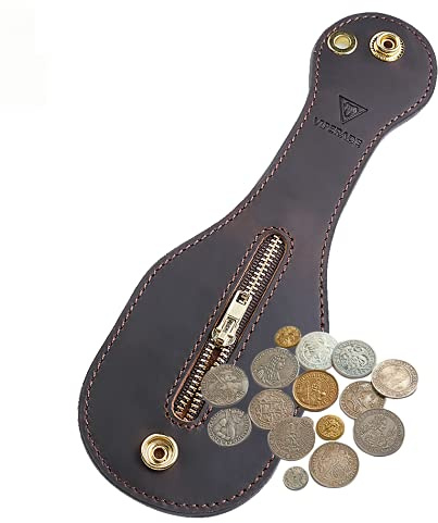 VIPERADE PJ1 EDC Leder Geldbörse für Gürtel,kleine Ledermünzen-Geldbörse, Herren Leder-Münzbeutel (Braun)