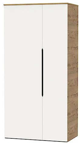 MUEBLES PITARCH | Armario Dormitorio Ropero 2 Puertas, 2 Barras y 4 Estantes Regulables, Blanco y Roble Gold, 200x100x57cm (Alto x Ancho x Fondo), Mueble Recibidor Moderno, Modelo Noa