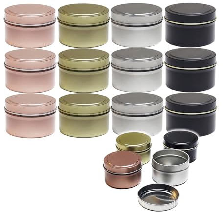 12 Pezzi Tontenitori per Candele,55 ml Barattolo per Candele,Candele Barattoli Vuoti per la Produzione di Candele,Candele Contenitori,Scatola di Metallo Riutilizzabile con Coperchi,Oro Rosa