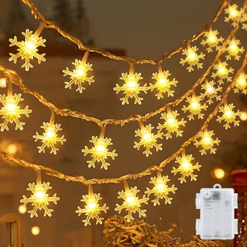 cshare Led Lichterketten Schneeflocke , 6M 40LED Licht Batteriebetriebene, mit Timer IP65 Wasserdicht für Jar Garten Camping Weihnachten Innen Außen Dekorationen,Warmweiß
