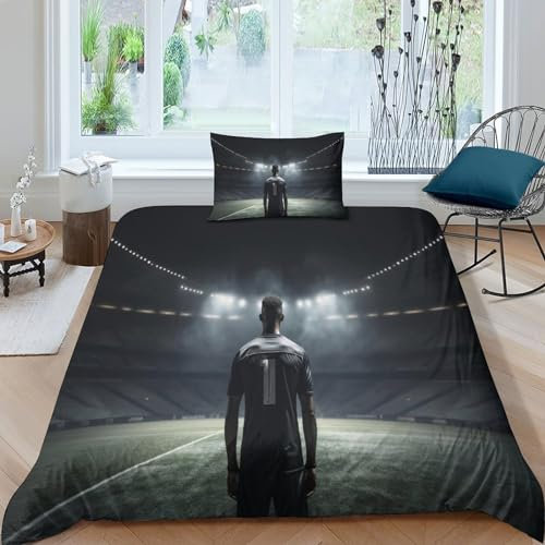 OPSREY Football Field Comfort Cover Aide Au Sommeil Soccer Parure De Lit Microfibre Douce Linge De Lit Respirant Housse De Couette Hygroscopique Literie avec Taies d'oreiller Single（135x200cm）