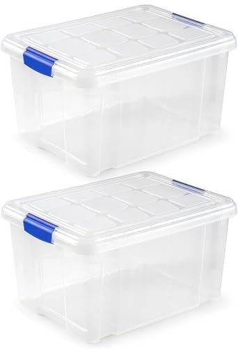 ForenTex Caja Almacenaje Plástico 25L con Tapa y Cierres (N2, 2 Ud) – Transparente, Apilable, para Zapatos, Libros, Juguetes y Utensilios de Cocina