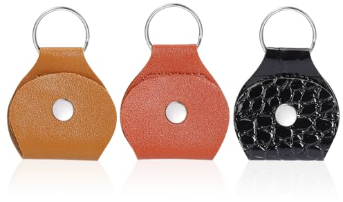 NEUSID 3 Stück Plektrum Halter, Leder Gitarre Plektren Schlüsselanhänger Halter Plektrenhalter Schlüsselanhänger-Tasche Zubehör für Gitarren (Schwarz, Braun, Hellbraun)