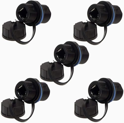 PENGLIN 5PCS Shield Panel Mount RJ45 Waterproof Connector Ethernet LAN Cable Connector RJ45 Cat5/5e/6 8P8C Female to Female Adapter with Waterproof/Dust Cap
