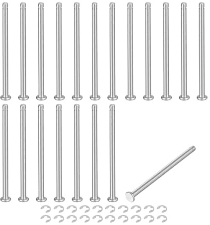 sourcing map 20Set M3x50mm 304 Stainless Steel Cylindrical Shaft Snap Ring Locating Pin, Flat Head Grooved Hinge Cylinder Position Pin with E Clip Retaining Ring, Silver