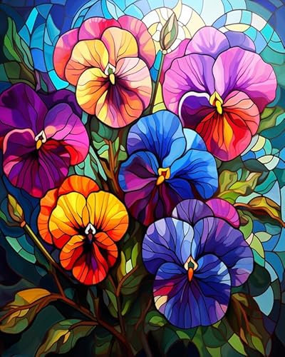 ZMHZMY Malen nach Zahlen Erwachsene, Bunte Stiefmütterchen-Blumenkunst 40 x 50cm DIY Handgemalt Ölgemälde Kits auf Leinwand Geschenk für Weihnachten Geburtstag, Home Haus Deko