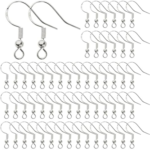 TOAOB 50 Stück Ohrringhaken 18 mm Ohrringe Selber Machen Set Silber | 925 Sterling Silber Ohrring Basteln mit Perlen und Spule Ohrhaken für Ohrhänger Schmuckherstellung DIY