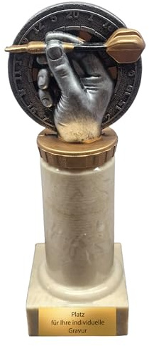 Dartpokal aus Resin - 17 cm Darts Trophäe mit Wunschtext & Marmorsockel