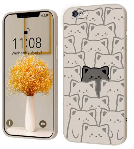 Kreative Cartoon Silikon Softcase Kompatibel mit iPhone 6 Plus/iPhone 6s Plus Hülle, [Katze Pattern] Anti-Fall-Schutzhülle,weiß