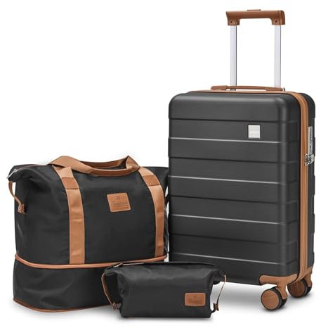 imiomo Koffer Trolley Koffer Reisekoffer von ABS Hartschalen Trolley Kofferset mit TSA Schloss und 4 Rollen (20/Schwarz)