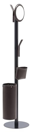 LIMAC Design ERCOLE 7: Standgarderobe mit 7 mit Leder überzogenen Elementen, Garderobenständer, Designergarderobe mit solidem runden Sockel. Dunkelbraun