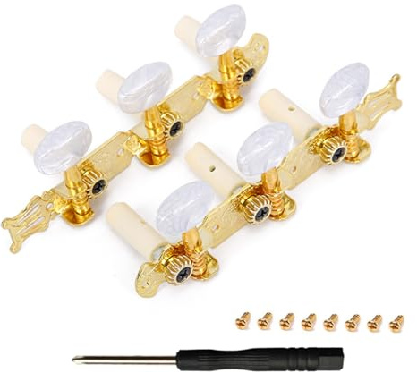 2 Pcs Guitar Machine Heads Tuning Pegs Tuning Keys Tuners, Guitar Tuners,Guitar String Tuning Peg, With Mounting Screws and screwdriver, Metal Machine Heads Tuner For Classical Guitar (Gold)