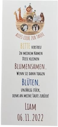 Personalisierte Etiketten für die Taufe, Gastgeschenke, Arche, Blume, Samen, Blumensamen, Tohumlu Kalem, Samenstift, Samen, Karte, Taufe, Junge, Mädchen, Taube 10 Stück (Arche)