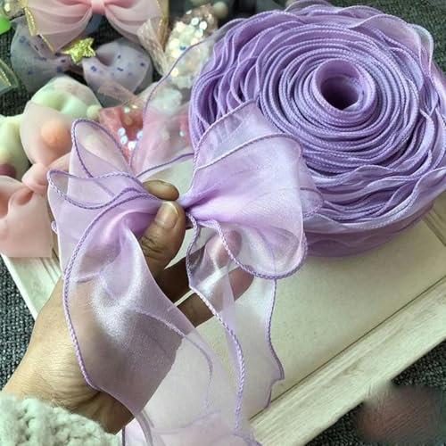 5meter Plain Fishtail Yarn Ribbon Bouquet Packaging Flower Baking Lace Ribbon Wave Chiffon Yarn Gift Strap-Light purpe-5m