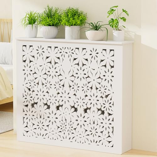 Radiator Cover, Radiator Covers for Home, Radiator Shelf, Modern Slatted Design, Easy Assembly, Home Small White Radiator Covers, for Office Hallway Living Room Bedroom(90x100x15cm/35.4x39.4
