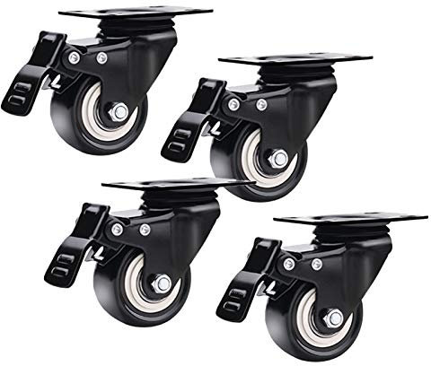 Lenkrollen Möbelrollen, Hochleistungsräder, 4 Hochleistungsrollen, Möbelrollen, Räder, geräuschlose Industrie-Plattenrollen, Lenkrolle mit Bremsen, mit Schrauben, for Regale, Wagen, Sofas, Schwarz (1,