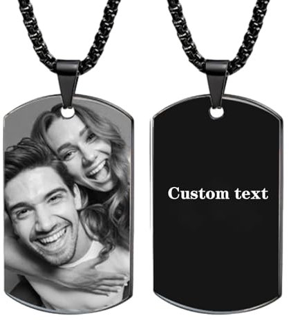 Votvlog Personalisierte Fotokette Bilderkette, Edelstahlkette für Damen und Herren, Personalisierte Hundemarke mit Eingraviertem Fototext
