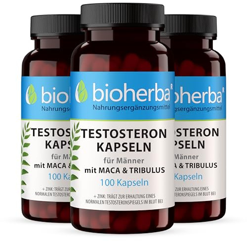 Maca-Tribulus Komplex – 300 Kapseln von BIOHERBA | Mit Zink zur Unterstützung von Testosteron & Fruchtbarkeit – plus Citrullin & Ginsengextrakt