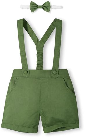 Volunboy Bambino Pantaloncini con Bretelle, Ragazzo Estivi Casual Lino Shorts con Papillon 3 Pezzi