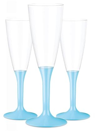 72 Flute in plastica con gambo CELESTE - Flutes rigidi monouso - bicchieri da champagne - Corpo in plastica trasparente - confezione 72 pezzi - flute per feste, compleanno, nascita, battesimo