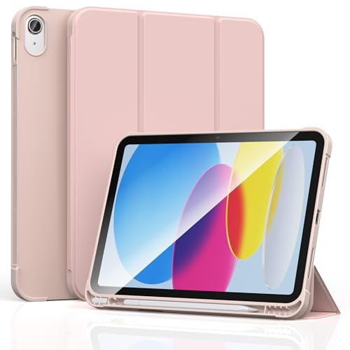 AK Funda para iPad (A16) 11ªGeneración 2025 11 Pulgadas/iPad 10ªGeneración 2022 10,9 Pulgadas,Soporte Trifold Silicona Funda con Portalápices(Rosa)