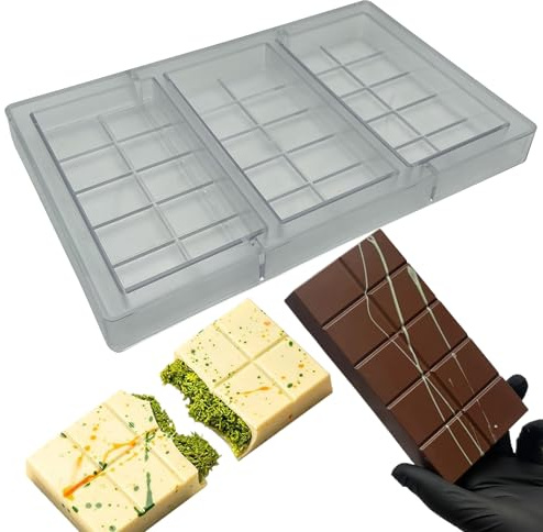 Goldbaking Polycarbonate Mold for Dubai Bars Large Chocolates Making 3-Cavities Deep Filled Break Apart Protein Bar Molds for Dubai Candy Bars Energy Bar Maker Mould