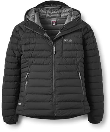Rab Women's Microlight Windstopper Hoody - GTX Windproof Gore-Tex Down Jacket for Skiing & Climbing - Black - X-Large