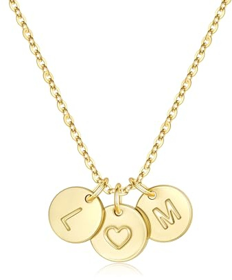 TINGN Kette Gold Damen - 14K Gold Vergoldet Herz Halskette Doppel Buchstabenkette Kette mit Buchstaben A-Z Scheiben Monogramm Personalisierte Geschenke für Frauen Mama Freundin Mädchen Schmuck Damen