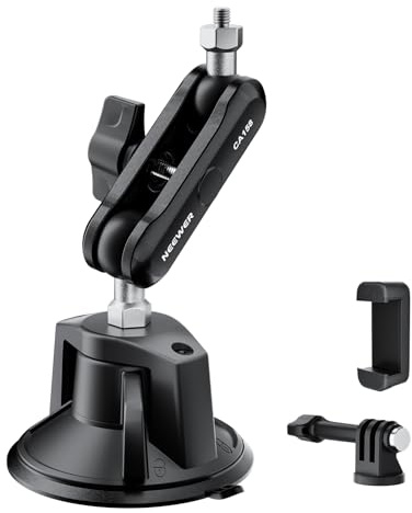 NEEWER Suction Cup Phone Holder & Camera Mount Compatible With GoPro DJI Insta360 iPhone, Car Phone Mount with Action Camera Adapter 360° Magic Arm for Vlogging Video Recording, CA158