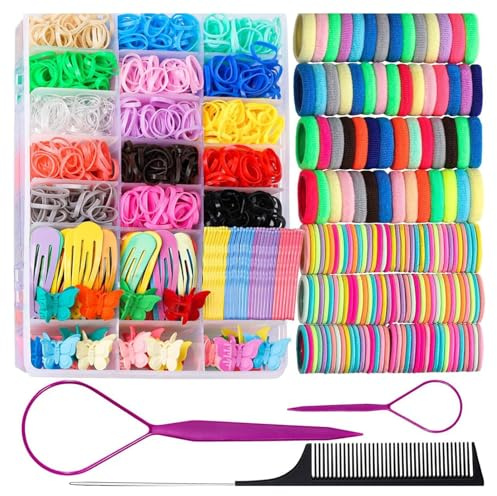 Elastic Hair Ties, Durable Hair Accessories Set with Elastic Bands, Cotton Ties, Baby Elastics, Butterfly Clips, Pins, Metal Clips, Comb,Tail Tools, Multi-color