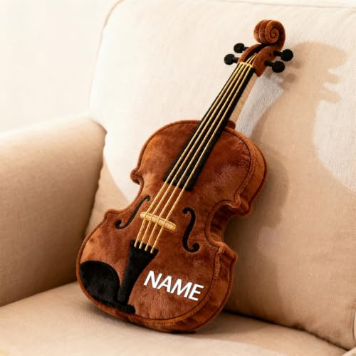 SweetJECCU Personalised Violin Themed Cushion, Violin Shaped Cushion with Personalised Name, Soft Music Decorative Pillows, Christmas and Birthday Gifts for Music Lovers