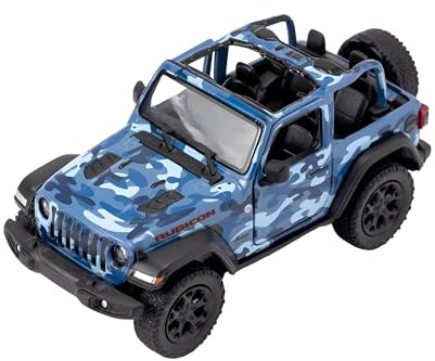 Easy Toys Modellbil kompatibel med Jeep Wrangler Military - Offroad Armé Skala Leksak med Öppna Dörrar - Modellbygge Bilmodell - Öppen Topp (Blå Kamme)