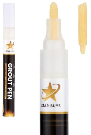 Starbuys Grout Pen - 1 Pack White Grout Reviver Pen - Waterproof Mould Resistant - Easy Apply Tile Joint Restorer - Kitchen Bathroom Tile Repair - Non Toxic Odour Free