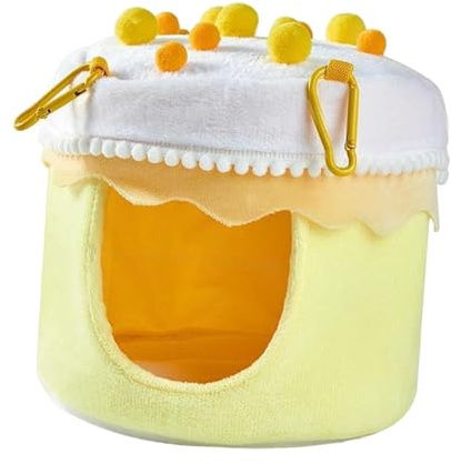 JISADER Self-heating Bed for Parrots, Fleece Hammock, Easy to Hang, Winter Shelter for Parrots And Chinchillas, Yellow and White