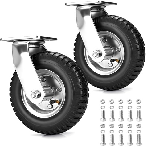 2er Set 200 x 65 mm Schwerlastrollen Luftbereift | 360° Lenkrollen | Ruhig Luftreifen Schwerlastrad | für Wagen, Karren, Werkbänke, Werkzeugkästen | Vier Räder bis 300 kg